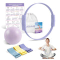 Paleclouds Pilates Essentials Kit for Women, 13.5" Pilates Ring and Ball Set with Resistance Bands for Home Workouts, Portable Pilates Kit with Bag & Training Poster for Full Body Exercise (Purple)