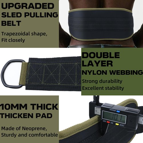 POWLIF Sled Pulling Belt, Adjustable Weight Belt for Pulling with 2 Pulling Straps, Belt for Sled Pulling (One Size)