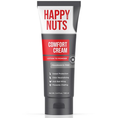 HAPPY NUTS Comfort Cream Deodorant - Aluminum-Free Anti-Chafing & Odor Control for Men | 3.4 Fl Oz, Fragrance-Free