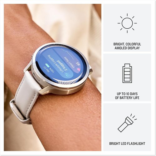 Garmin Venu 4 GPS Smartwatch - 41mm AMOLED Display, Built-In Flashlight, 10-Day Battery Life | Lunar Gold & Light Sand Leather Band