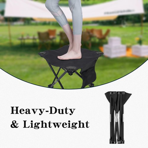 ZHIYUEJING Folding Camping Footrest, 13-Inch Camping Stool with Carrying Pouch and Side Pockets for Picnic, Beach, Fishing, Hiking, Black