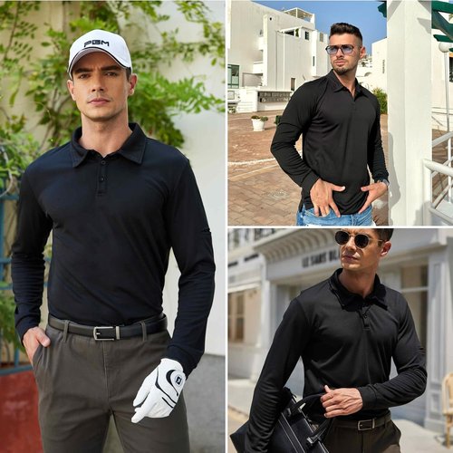 Deyeek Men's Polo Shirts - Long Sleeve Golf Polos with Quick Dry UPF 50+ Sun Protection | Casual Collared Style