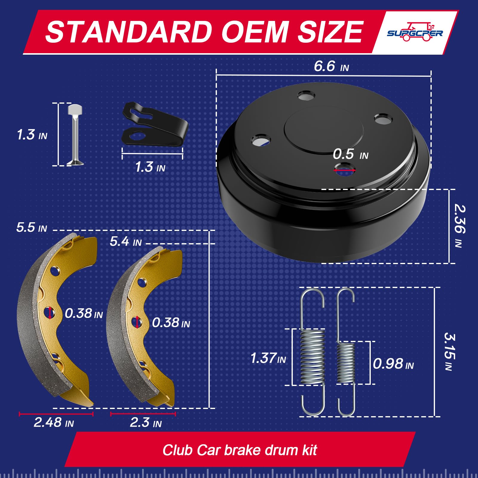 SUPGCPER Club Car Brake Repair Kits for DS 1995-UP&Precedent 2004-UP, Golf Cart Brake Drum Kit, Club Car Brake Drum/Hubs&Brake Shoes/Pads&Brake Spring Kit, OEM Replace# 101823201 101816301 101791101