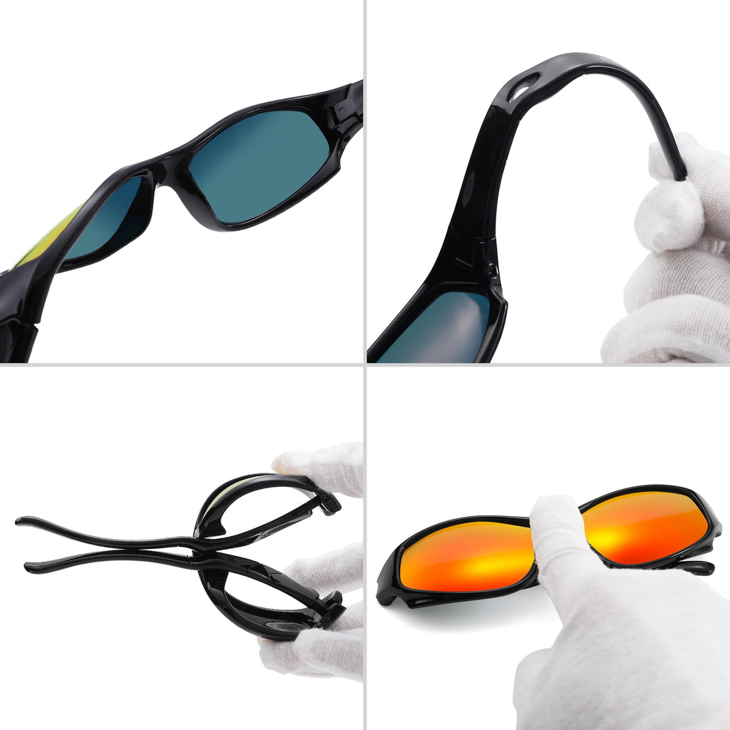 LIU·WEN Kids Sports Polarized Sunglasses - Flexible Youth Baseball Beach Sun Glass With Strap for Boys Girls Age 4-12(Black/Orange Mirrored)