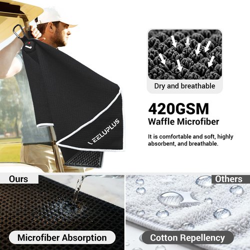 4-in-1 Magnetic Golf Towel with Brush & Cleaning Pocket - Premium Construction Golf Towel- Super Strong Golf Club Cleaner- Microfiber Waffle Design-15.7" X 23.6" Golf Accessories and Gifts for Men