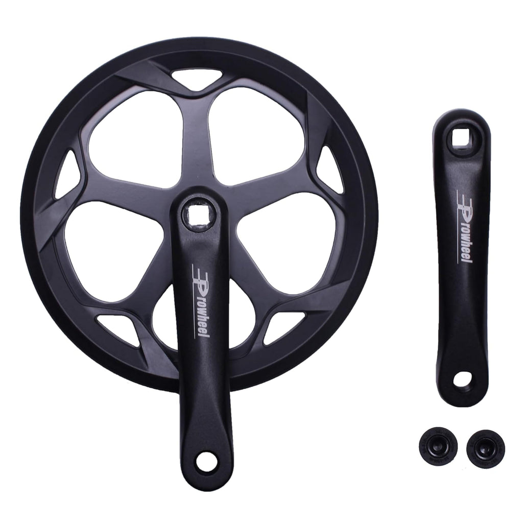 PROWHEEL 152MM/160MM/165MM/170MM/175MM Bike Crankset,46T/48T/52T Steel Chainring Bike Crank Arm Set,Double ChainWheel and Replacement Chain Guard,Compatible with City Bike,MTB,Electric Bicycle,Cargo
