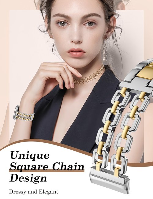 Wearlizer Metal Band Compatible with Fitbit Versa 4 Bands for Woman/Versa 3/Sense 2/Sense Bands Women, Dressy Chain Strap Designer Stainless Steel Bracelet Wristband