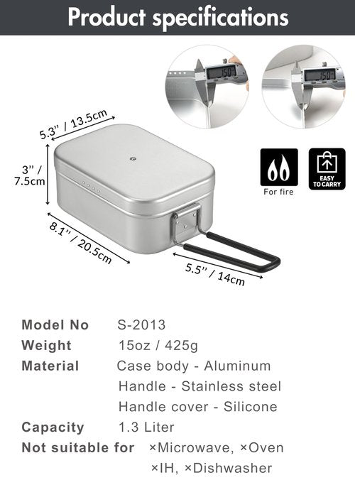 CAMPINGMOON Mess Tin Aluminum Camping Cookware Extreme Thick S-2013