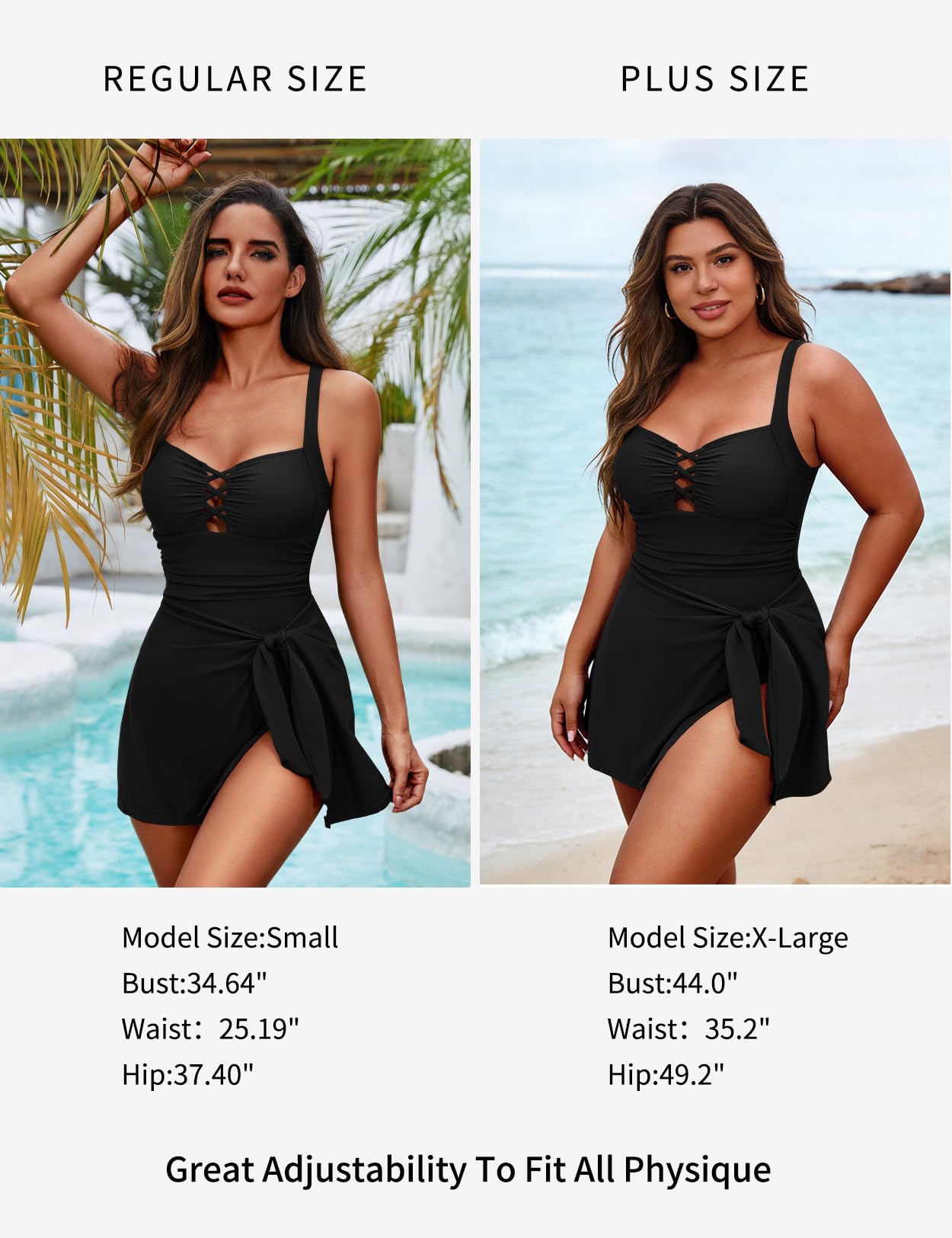 Zilcremo Swim Dress for Women Tummy Control One Piece Swimsuit Wrap Swimdress Square Neck Skirted Bathing Suit Swimwear Black XL