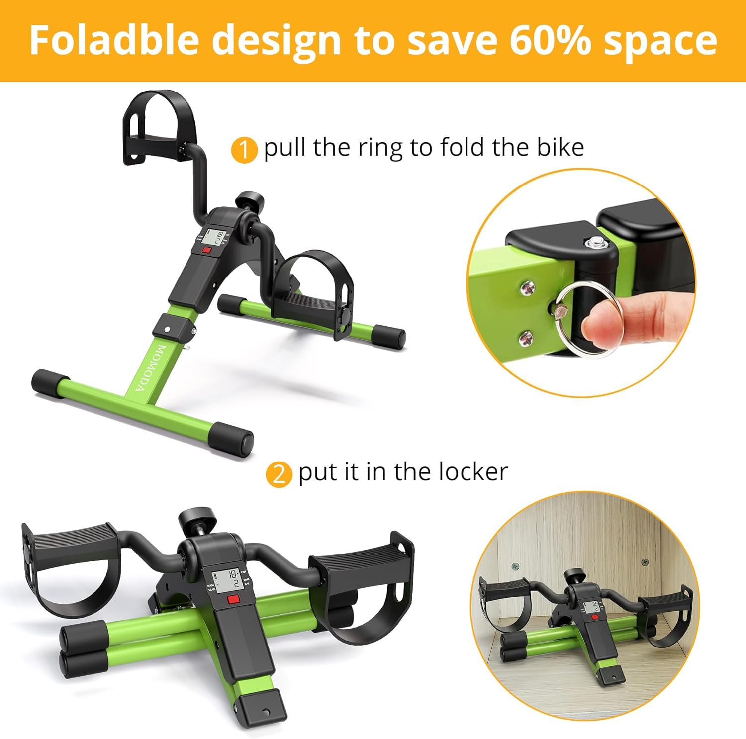 Pedal Exerciser - Foldable Desk Exercise Bike for Legs and Arms with LCD Monitor - Black/Green