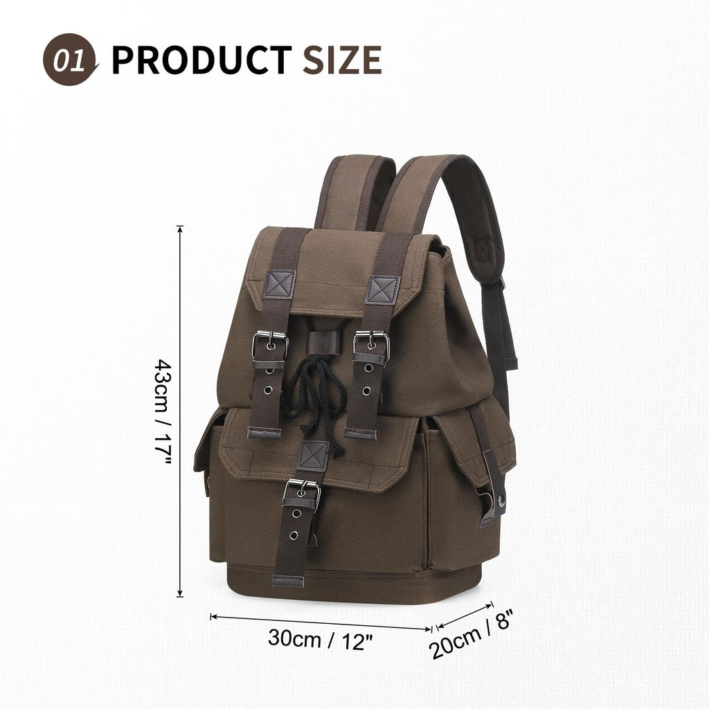 SUIKIHUM Vintage Canvas Backpack for Men Women, Durable Casual Daypack, Large Capacity Travel Rucksack Fits for Hiking and Daily Use (Coffee)