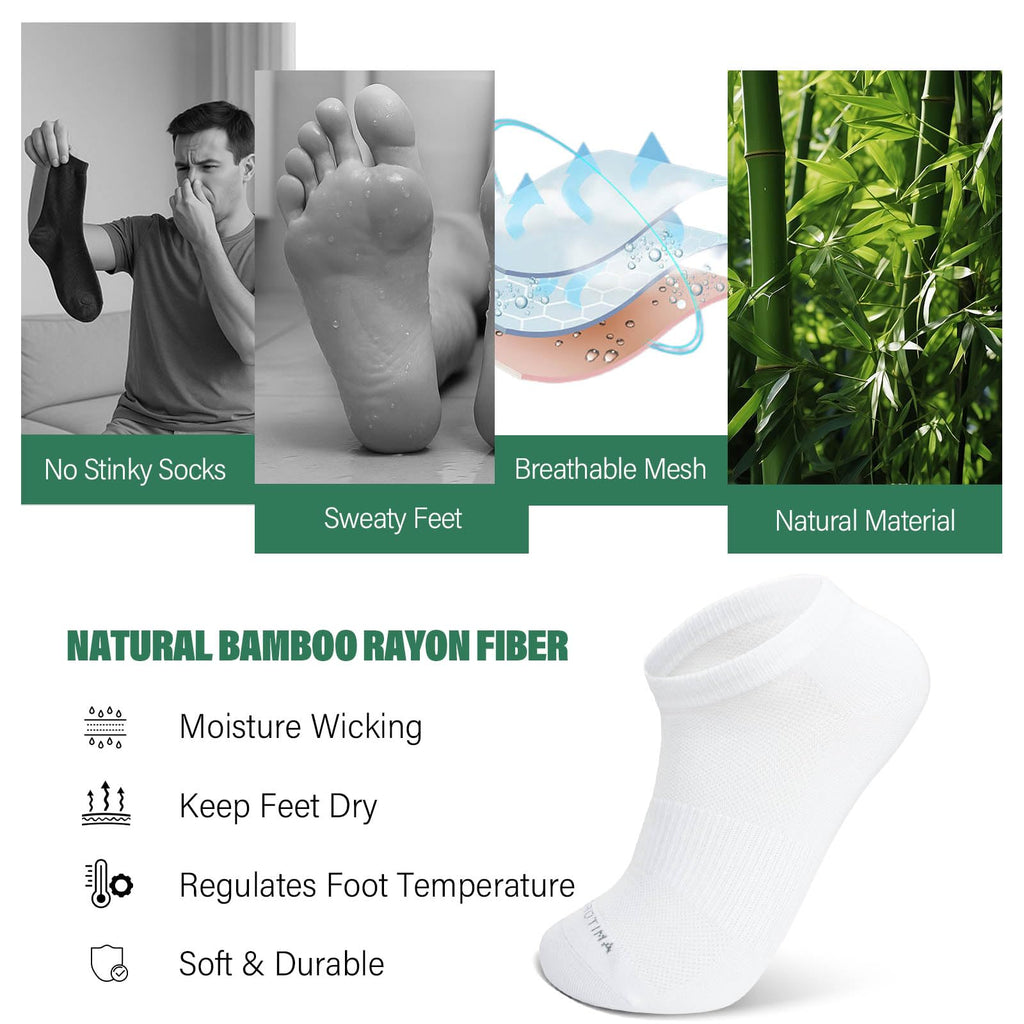 ZAKASA Bamboo Viscose Ankle Socks: No Show Low Cut Socks for Men Women Breathable Thin Athletic Running Workout Sports 6 Pairs White
