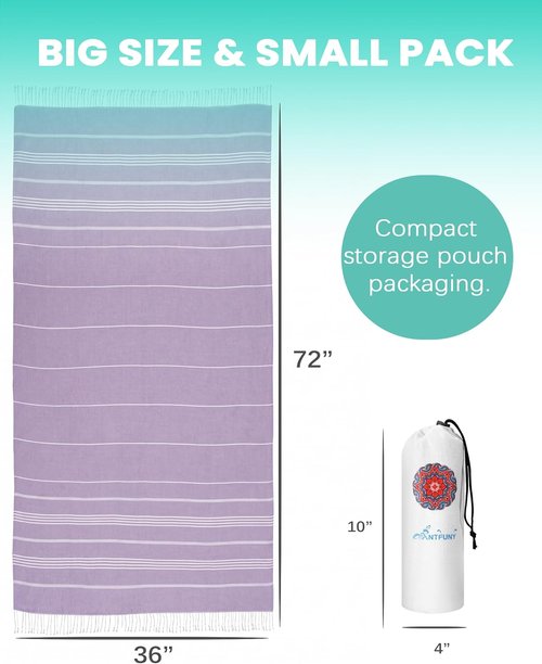 Antfuny Turkish Beach Towels - 6 Pack Yoga Blankets for Gym & Outdoor Use | Purple Gift for Men