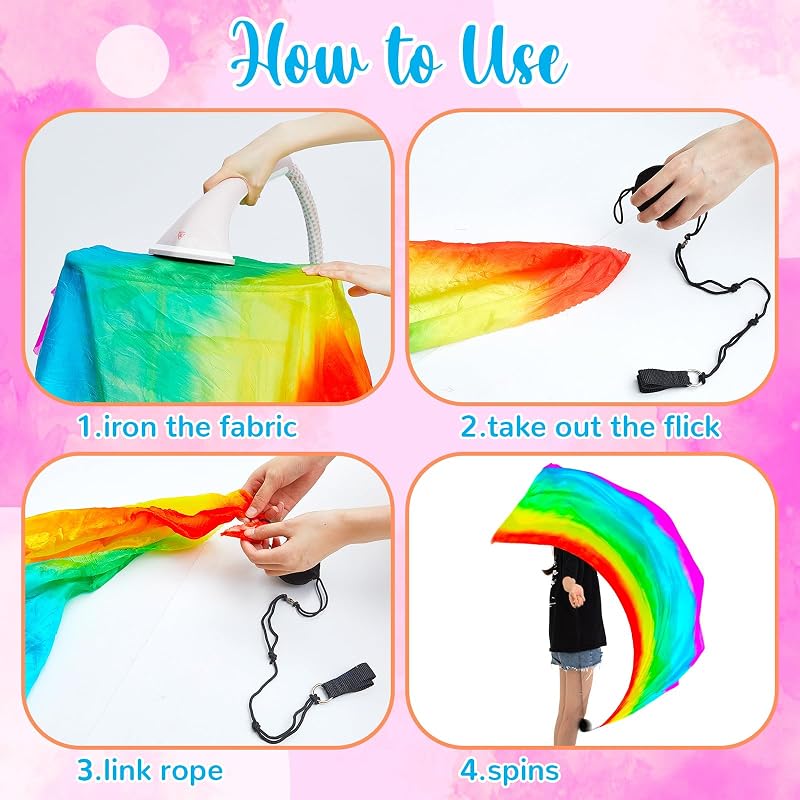 Fresh Color 4 Sets Silk Veil Poi with Balls 78.74 x 31.5 Inches