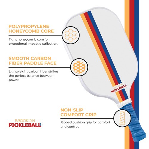 Brooklyn Pickleball Co. | White & Blue Pickle Ball Paddles | Carbon Fiber | Honeycomb Core | Ribbed Non-Slip Cushion Grip | Racket Pair | Pickle-Ball Paddles