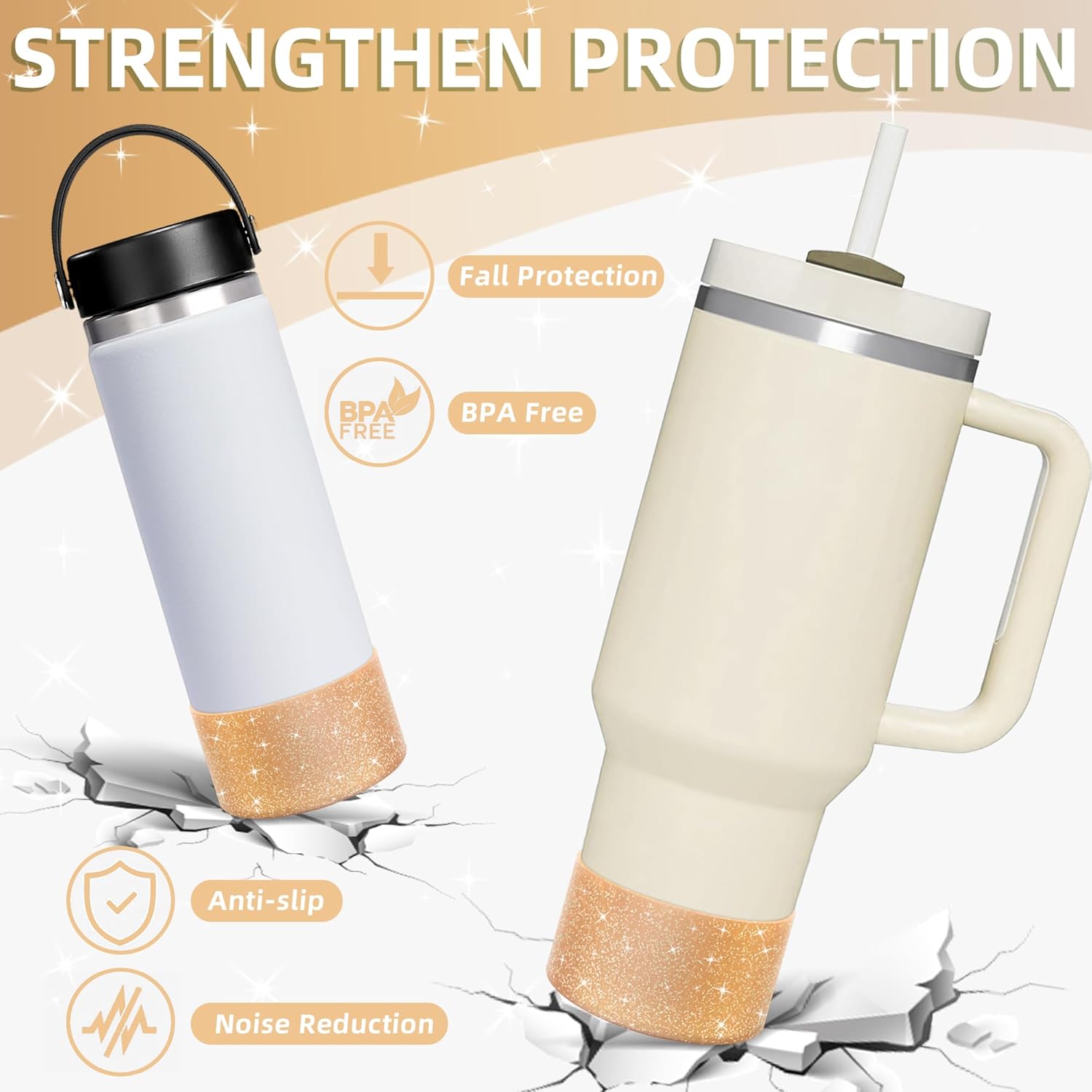 Vmini Glitter Silicone Boot | Protective Anti-Slip Sleeve for Stanley Tumbler 20-40oz & Hydro Flask 12-24oz