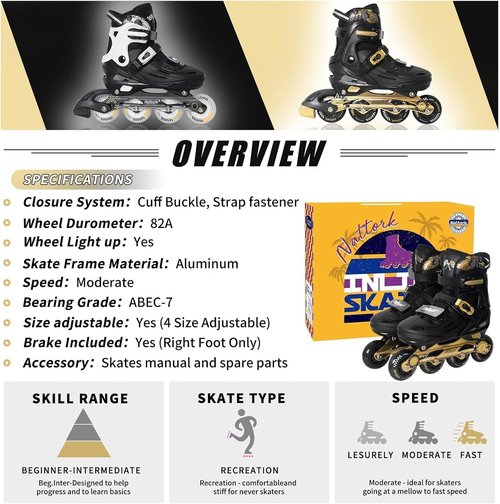 Kids Inline Skates Cool Racing Car Decoration Blades Roller for Boys Girls - Golden for Teenagers Youth Age 10 11 12 - Adjustable All Light up Wheels Indoor Outdoor Birthday Gift for Son and Grandson