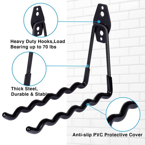ZHMY Tennis Racket Storage Hanger,Tennis Racket Holder Rack Wall Hooks for Garage,Heavy Duty Hanger Metal Badminton Racket Holder Hooks for Cables, Ropes and Hoses,Extension Cord Holder,2 Packs(Black)