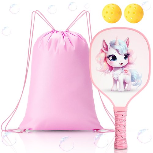 Lunmon Kids Paddle with 2 Cute Ball Small Grip Lightweight Fiberglass Rackets Paddle Set for Christmas Party Gifts Children 4-11 Years Old
