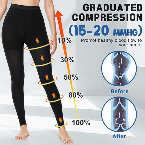 Beister Medical Compression Leggings Women & Men 15-20mmHg Opaque Footless Waist High Compression Stockings & Thighs, Circulation Support Pressure Pantyhose for lipedema, Varicose Veins, Oedema, DVT