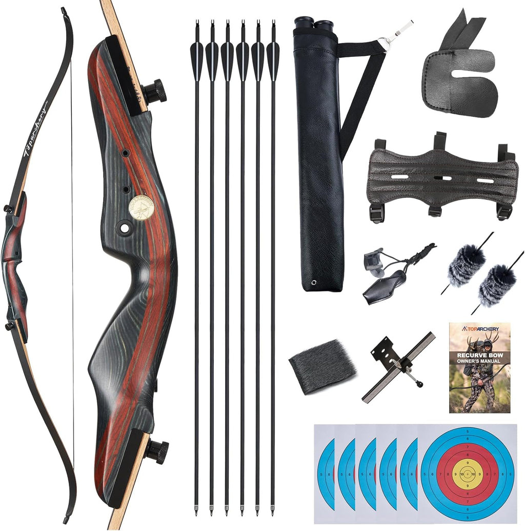 TOPARCHERY 62" Recurve Bow and Arrow Set - Ideal for Adults & Youth Beginners | Right-Handed Takedown Design