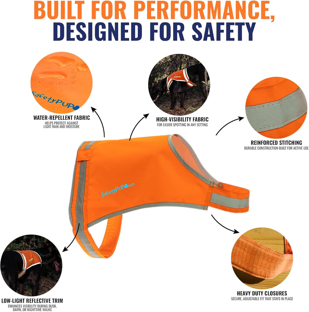 SafetyPUP XD Lite Blaze Orange Reflective Dog Vest - High Visibility Hunting Gear for All Breeds