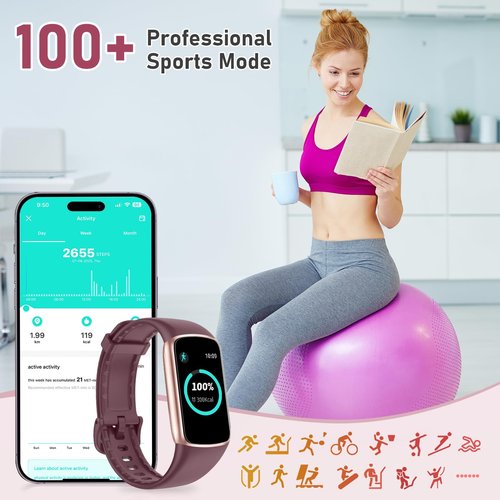 Moremore Fitness Tracker with 24/7 Heart Rate, Sleep Tracker, Step Tracker, Calorie Tracking, IP68 Waterproof Activity Tracker, Fitness Watch for Android iPhones Women Men, Bordeaux