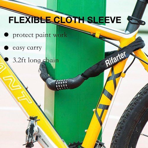 Heavy Duty Bike Lock Chain by [Brand Name] - 5 Digit Combination Anti-Theft Security | 3.2 Feet Long, Orange