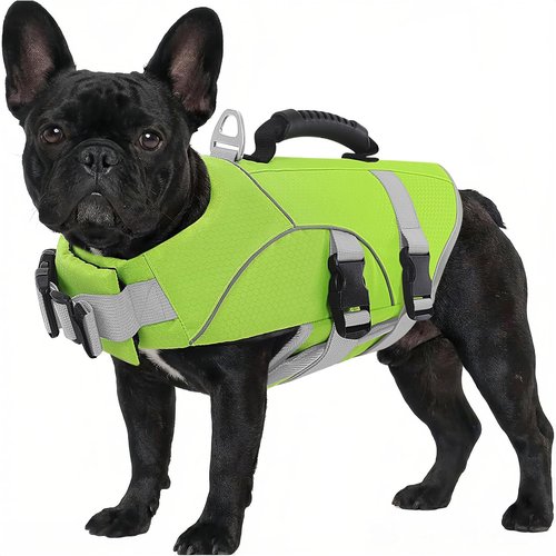 ASENKU Dog Life Jacket - High Buoyancy Swimming Vest with Rescue Handle | Adjustable Fit for Small to Large Dogs (Neon Green, Size S)