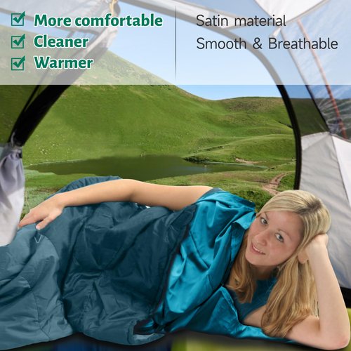 Ultralight Sleeping Bag Liner, 9.8oz Satin Sleep Sack, Comfy Breathable & Cooling & Silky Soft liner, Travel Sheets & Adult Sleep Sack with 2 Way Zipper, Ideal for Backpacking, Hotel, Camping, Hostels
