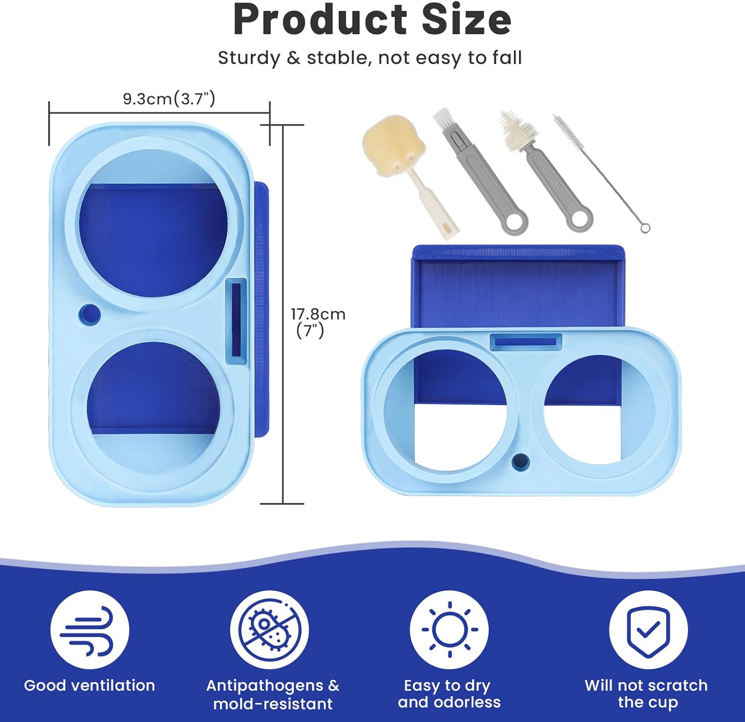 Owala Bottle Drying Rack - Portable Space-Saving Stand with Drain Tray & 4 Cleaning Brushes | Fits 24/32/40oz (Blue)