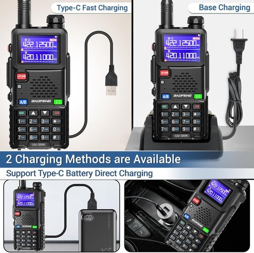 BAOFENG UV-5RM 10W Long Range Ham Radio Walkie Talkie with NOAA Weather Receiver 2500mAh Rechargeable Battery one-Key Frequency Copy Micphone Type-C Charging and Programming Cable (Gain Antenna)