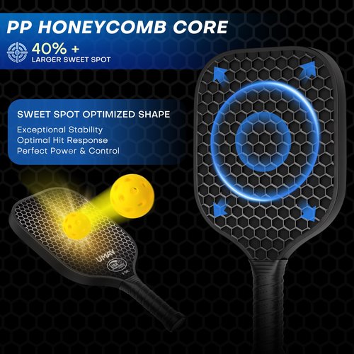 USAPA Approved Tournament-Grade Pickleball Paddle, Thermoformed 3K Carbon Fiber Paddle with 16mm PP Honeycomb Core for Precision Control, Enhanced Spin & Power, Pro 8 oz Racket with Cover & Overgrip