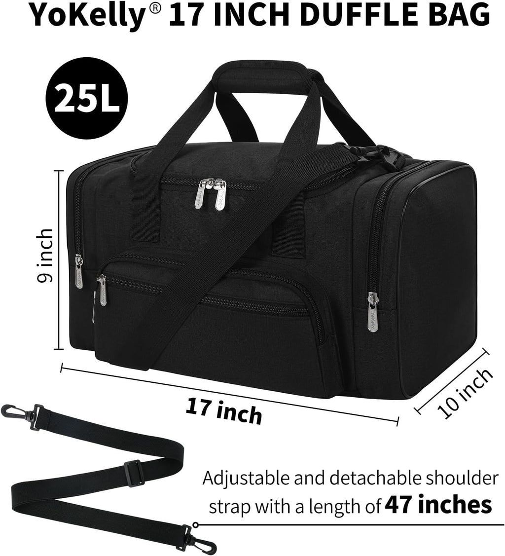 Skiennix Small Duffel Bag - 17-Inch Carry-On Weekender for Travel & Gym - Black (17x10x9 in)