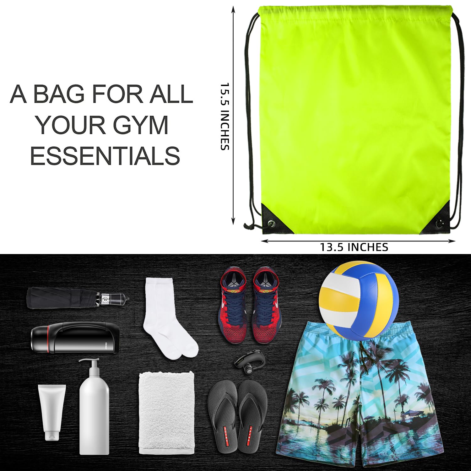 GoodtoU Drawstring Bags, Drawstring Backpack for Sport, Traveling, Team (60Pcs, Fluorescent Green)