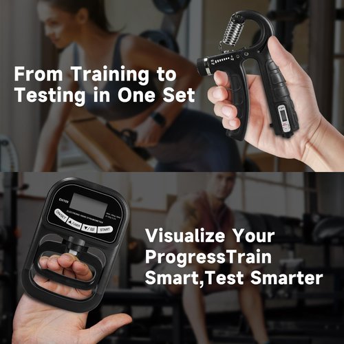 Fanovae Digital Grip Strength Tester & Trainer Set – LCD Hand Dynamometer with 19-User Memory, USB or Battery Powered + Electronic Grip Exerciser with 1-Touch Reset – Fitness Gift for Men