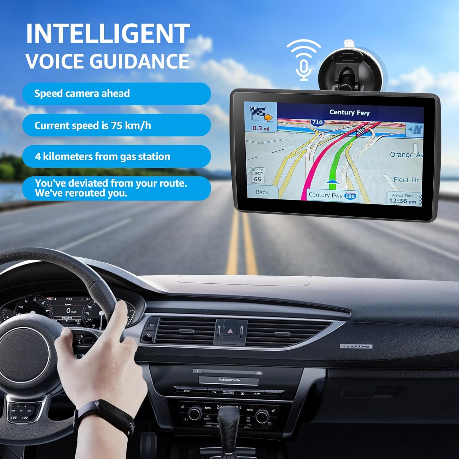 Skiennix 7'' GPS Navigator - Touchscreen Navigation System with Free Lifetime Updates | North America Maps, Speed & Red Light Warnings, Voice Guidance (Blue)