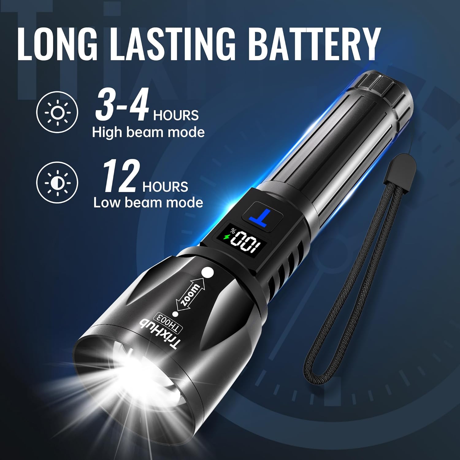 TrixHub Rechargeable Flashlights - 99,000 High Lumens | 5-Mode Tactical LED Light with LCD Display, 2-Pack
