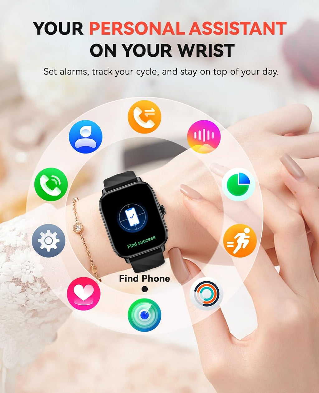 Smart Watches Fitness Tracker for Women Men with Step Counter, Sleep Calorie Monitor, Pedometer, IP68 Waterproof, Smartwatch with 120+ Sports for iPhone Android (Black)