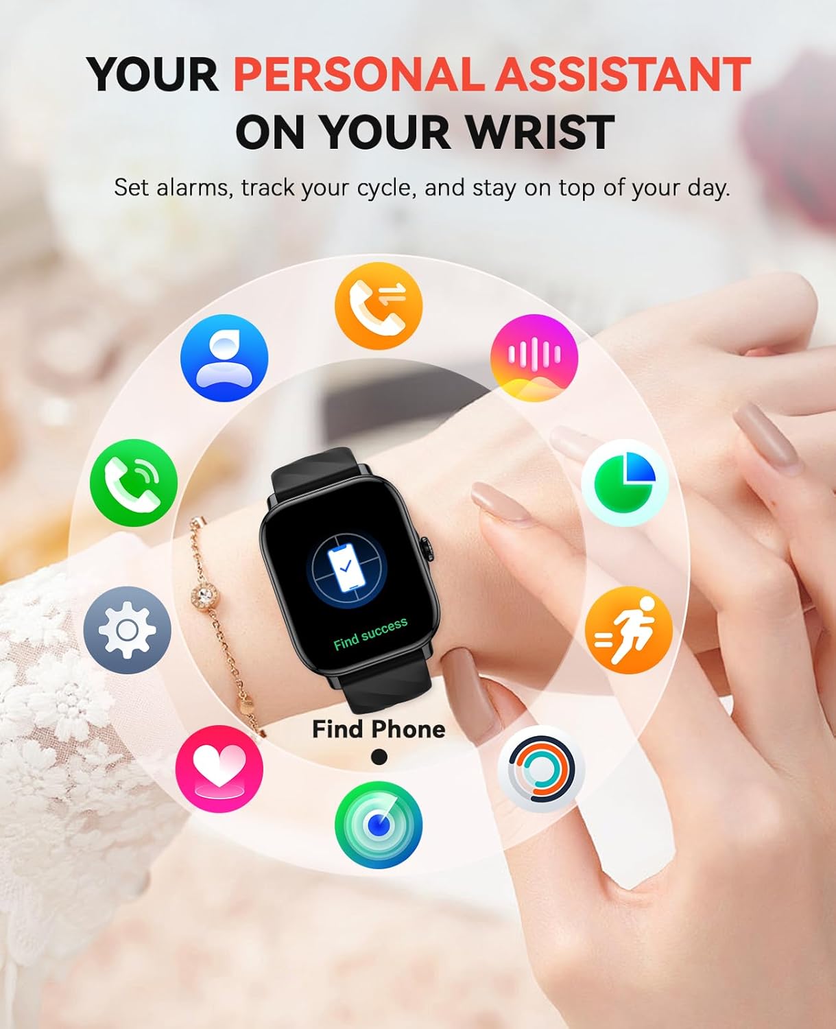 Smart Watches Fitness Tracker for Women Men with Step Counter, Sleep Calorie Monitor, Pedometer, IP68 Waterproof, Smartwatch with 120+ Sports for iPhone Android (Black)