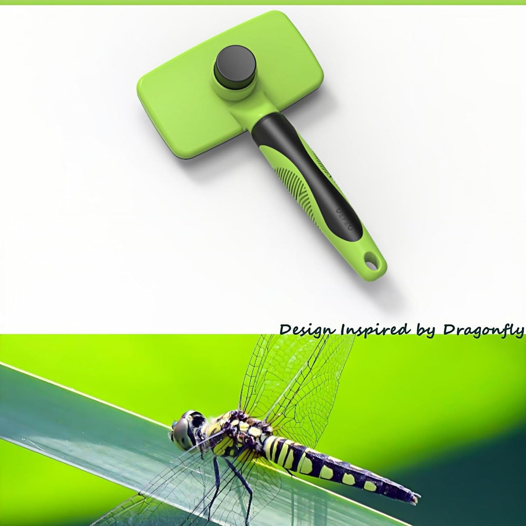 Skiennix Self-Cleaning Slicker Brush - Skin-Friendly Grooming Tool for Dogs & Cats | Green