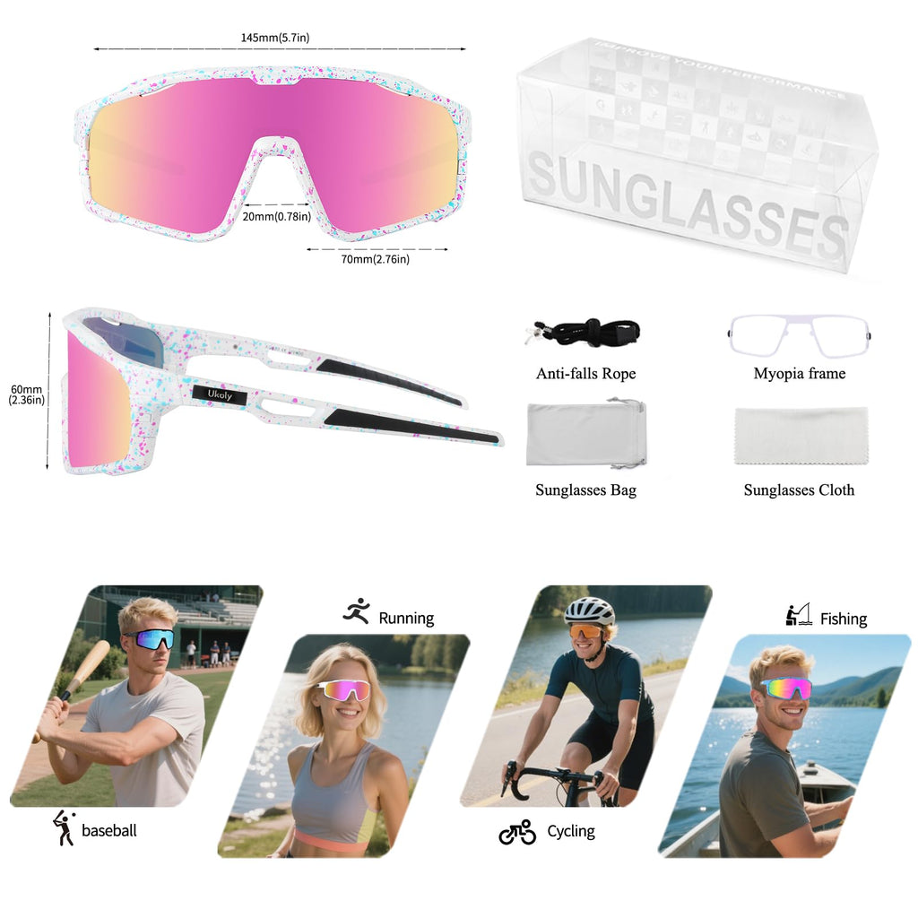 Ukoly Cycling Glasses Running Baseball Fishing Golf Sunglasses For Men Women,Sports Sunglasses HD Lens UV400coating 620 Pink