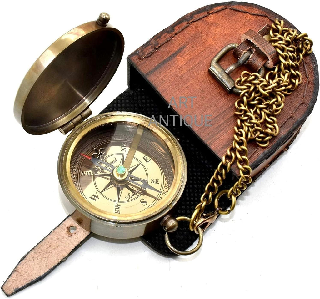 Trust In The Lord Brass Compass - Engraved Proverbs 3:5-6 Inspirational Pocket Compass with Leather Case | Perfect Christian Gift for Graduation or Birthday