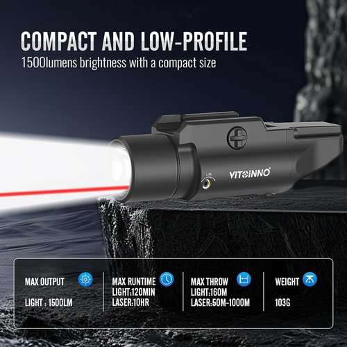 1500 Lumens Red Laser Light Combo - Rechargeable Tactical Flashlight for Rifle | Picatinny Rail Compatible