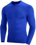 RIKUAOU Men's Long Sleeve Compression Shirt, Quick Dry Athletic Base Layer Top, Skins Fit Football Running Workout Undershirt Royal Blue