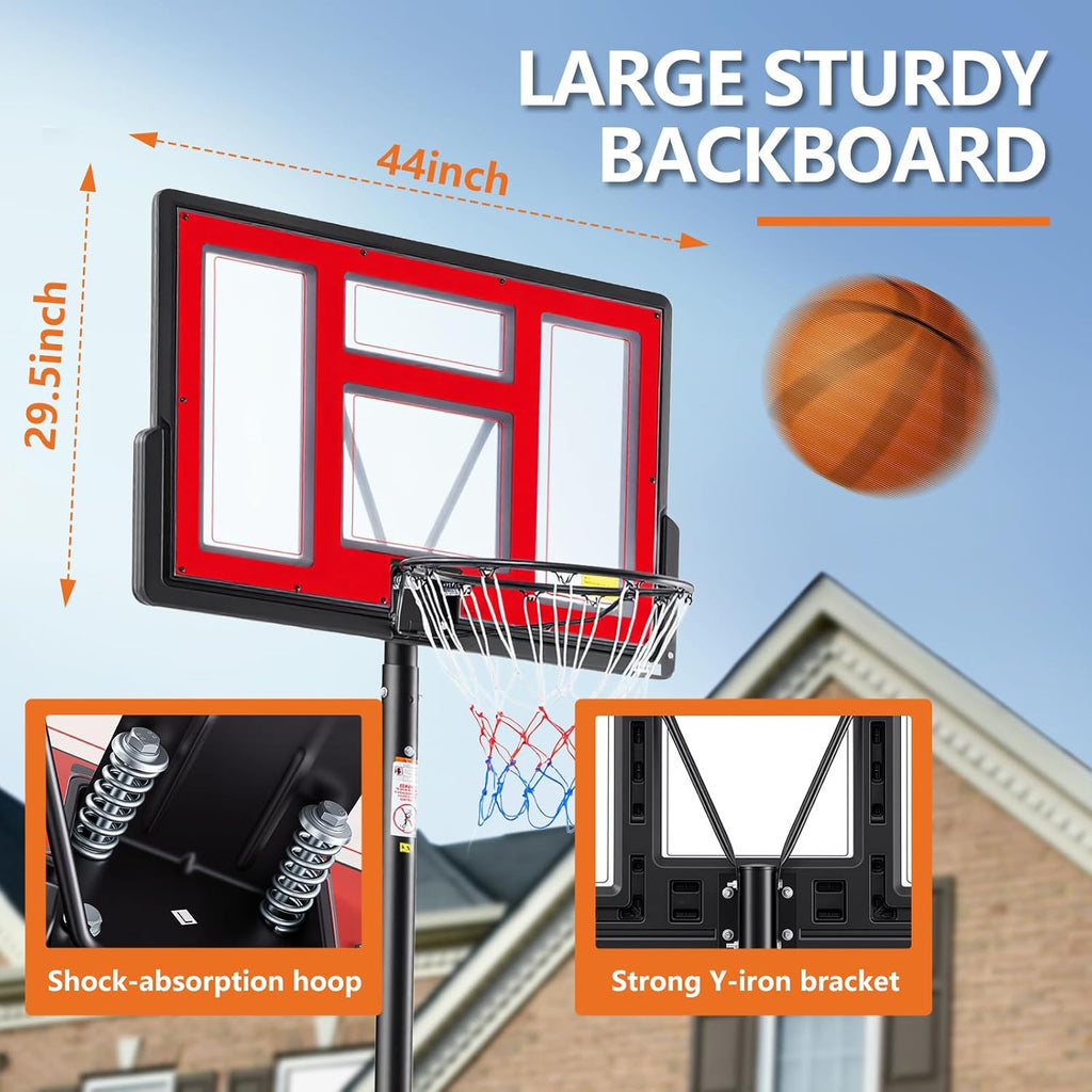 Sweetcrispy Portable Basketball Hoop - Adjustable Height, Shatterproof Backboard & Shock Absorbent Rim | Ideal for Backyard or Driveway