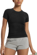 ODODOS Women's Seamless Performance Short Sleeve T-Shirt - Lightweight Breathable Slim Fit Running Workout Top -Waist Length