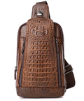 FiveloveTwo Mens Sling Bags Crocodile PU Shoulder Crossbody Chest Bag Satchels Hiking Daypack Dark Brown