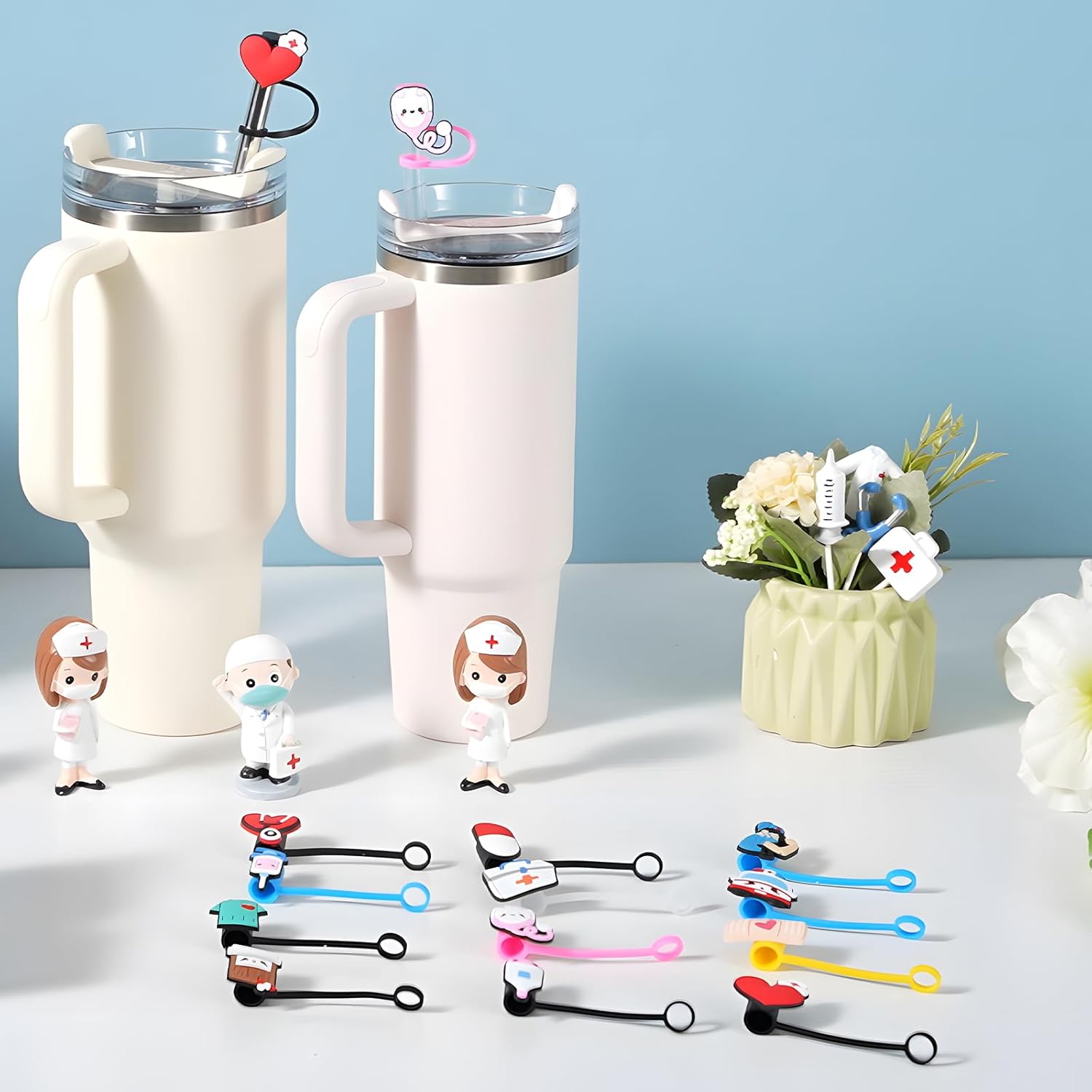 Skiennix Nurse Straw Toppers - Reusable Silicone Covers for 30 & 40 Oz Stanley Cups | Cute Gifts