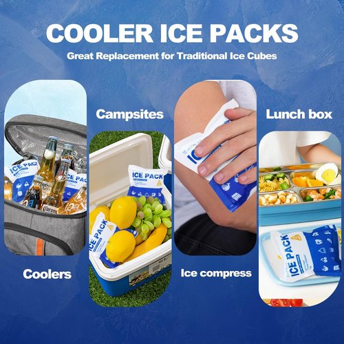 Blue Ice Packs for Coolers, Shipping and Lunch Box | Cold for Up to 48 Hours | Slim Size Long-Lasting Reusable Ice Pack | Gel Freezer Packs for Camping, Beach, Fishing, Shipping Food (4" X 4" 48pcs)